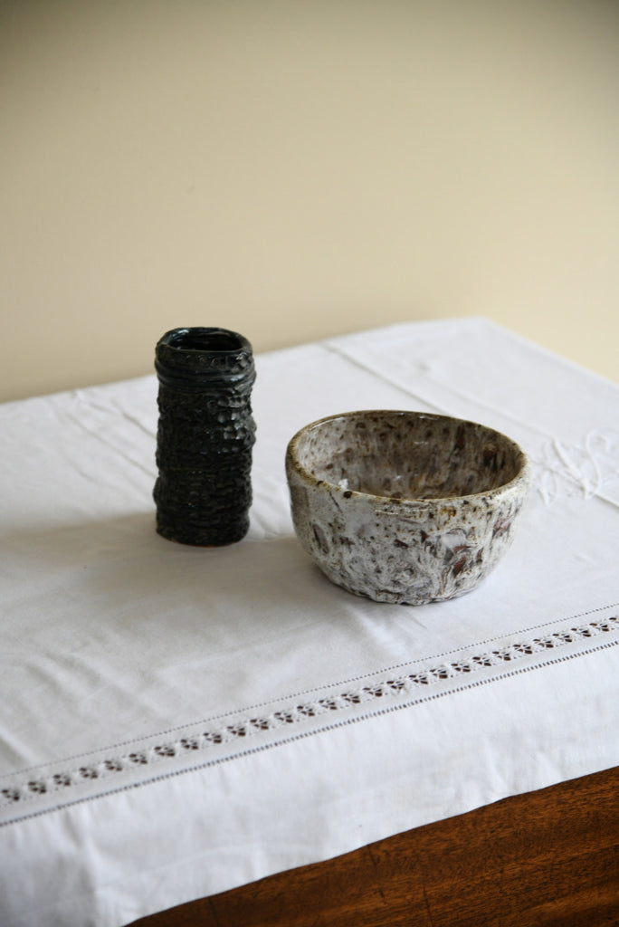Vintage Pinch Pottery Vase and Bowl