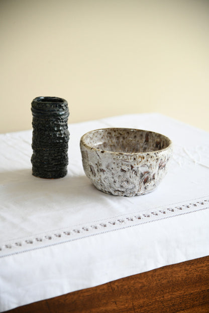 Vintage Pinch Pottery Vase and Bowl