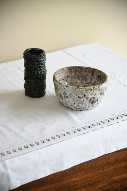 Vintage Pinch Pottery Vase and Bowl