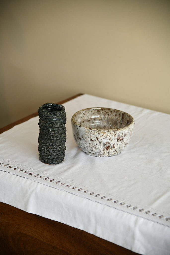Vintage Pinch Pottery Vase and Bowl