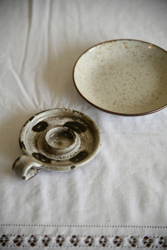 Pottery Chamberstick & Pin Dish