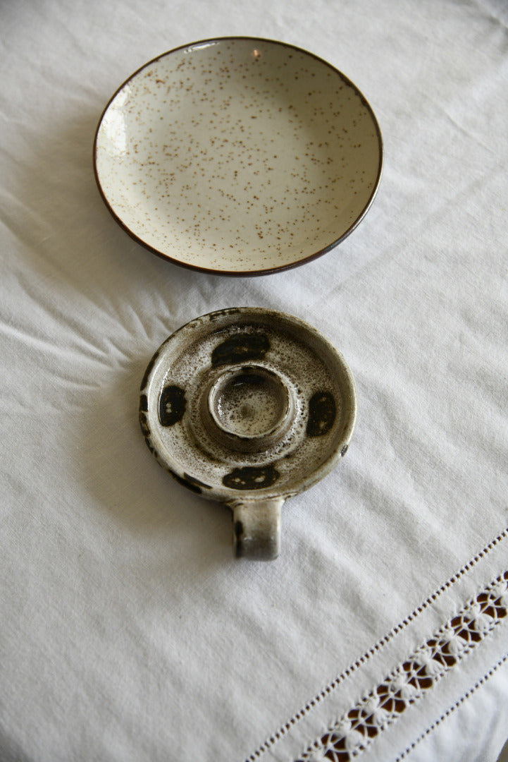 Pottery Chamberstick & Pin Dish