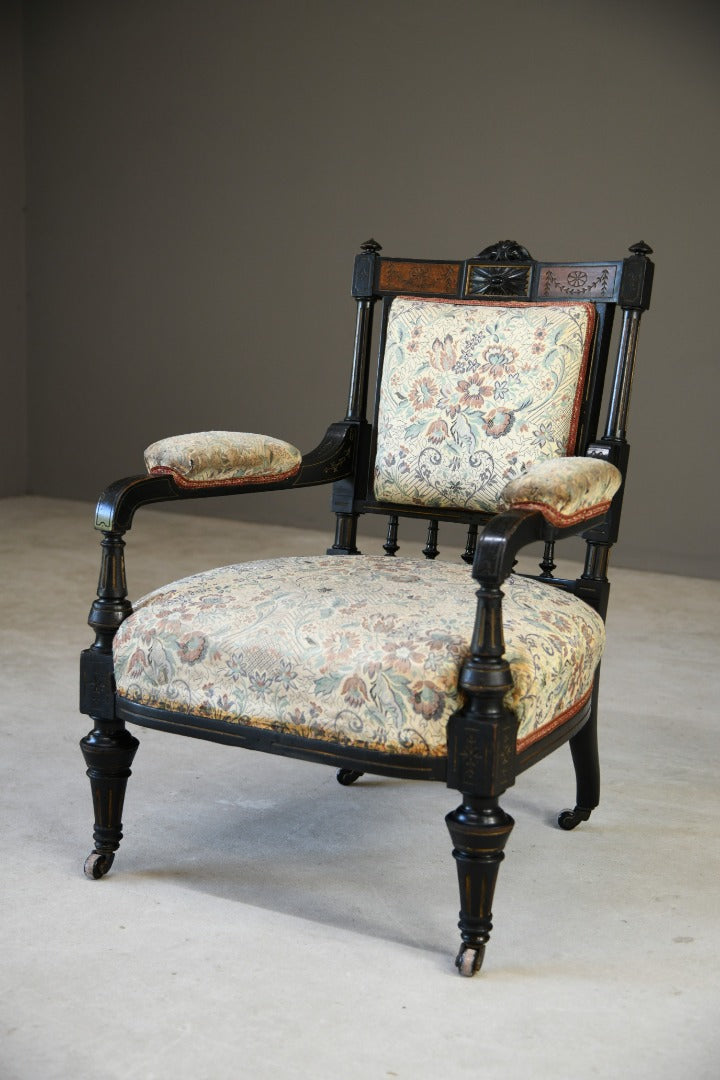 Ebonised Victorian Open Arm Chair