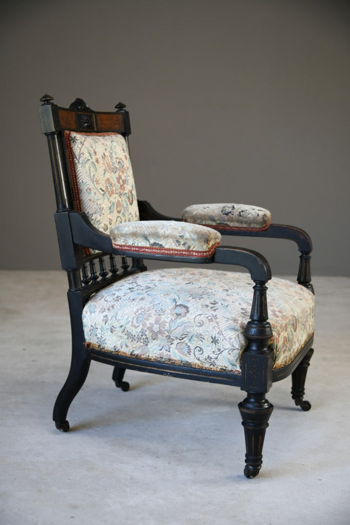 Ebonised Victorian Open Arm Chair
