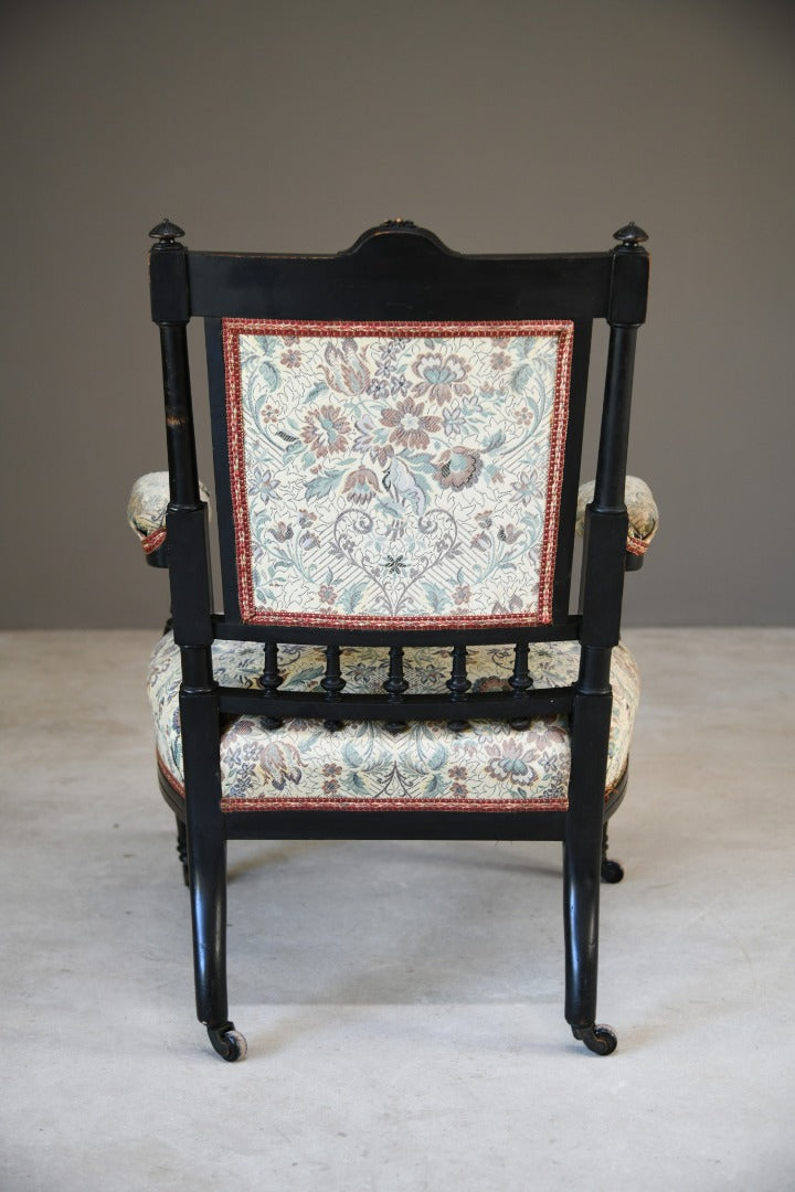 Ebonised Victorian Open Arm Chair