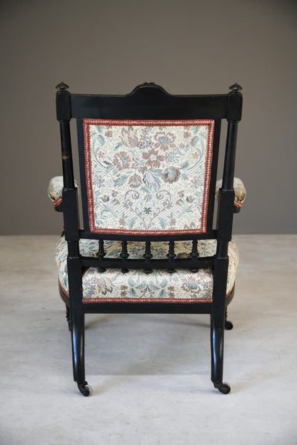 Ebonised Victorian Open Arm Chair