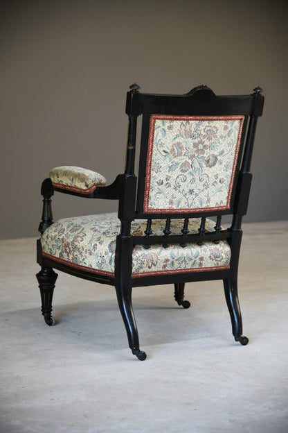 Ebonised Victorian Open Arm Chair