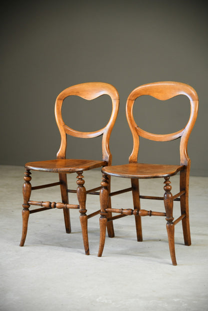 Pair Victorian Balloon Back Kitchen Chairs