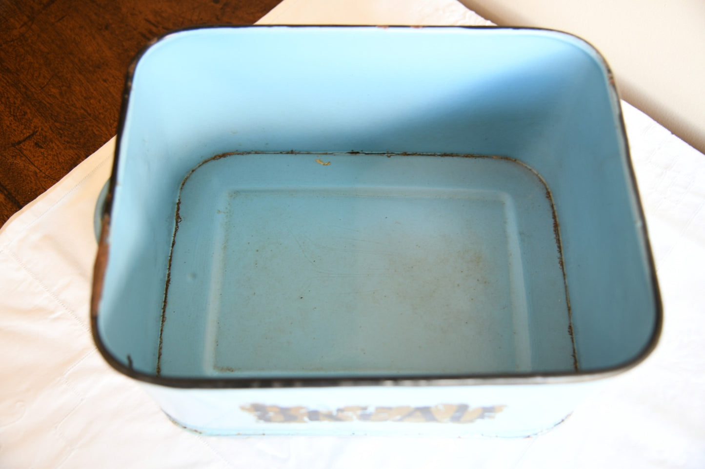 Vintage Blue Enamel Bread Bin