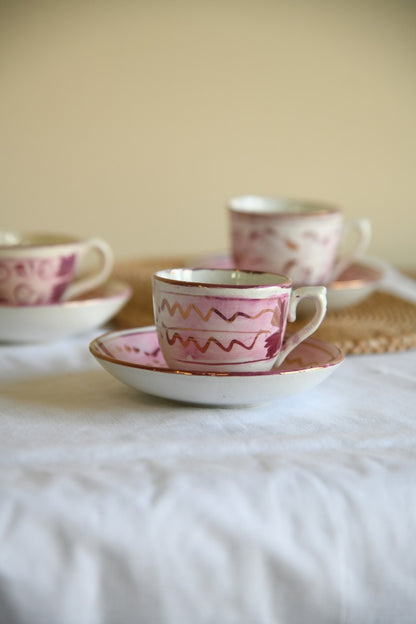 3 Pink Antique Lustre Cups and Saucers