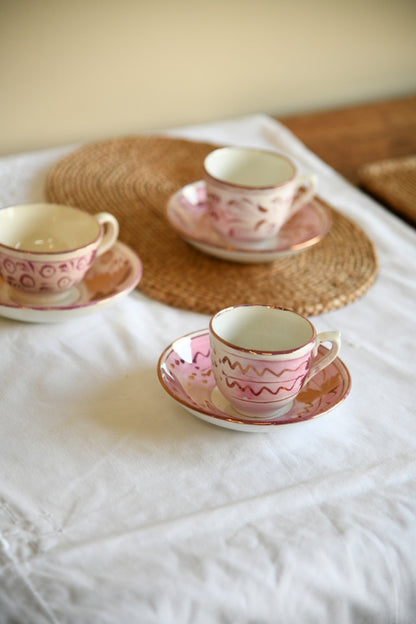 3 Pink Antique Lustre Cups and Saucers