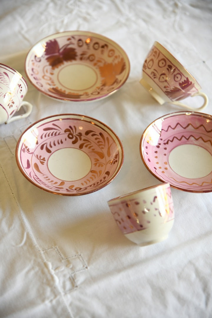 3 Pink Antique Lustre Cups and Saucers