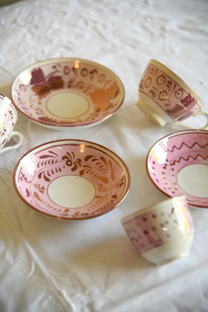 3 Pink Antique Lustre Cups and Saucers