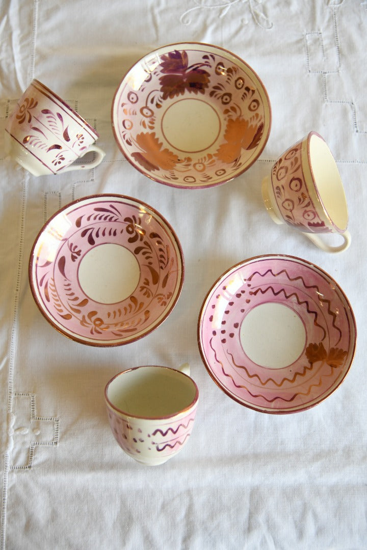 3 Pink Antique Lustre Cups and Saucers