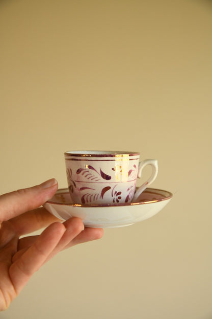 3 Pink Antique Lustre Cups and Saucers