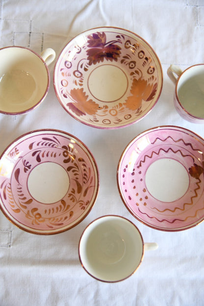 3 Pink Antique Lustre Cups and Saucers