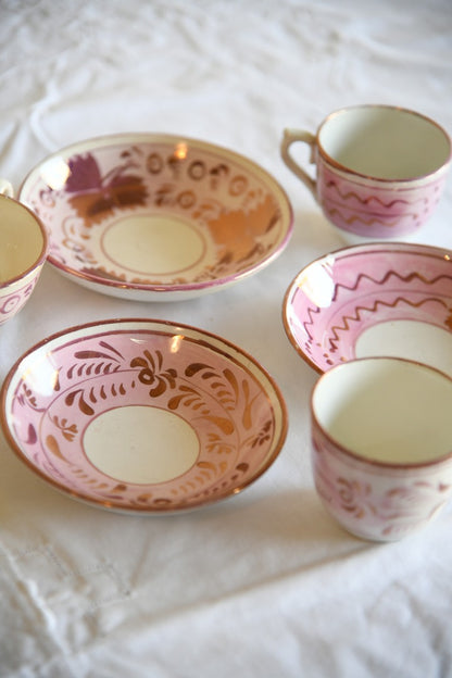 3 Pink Antique Lustre Cups and Saucers