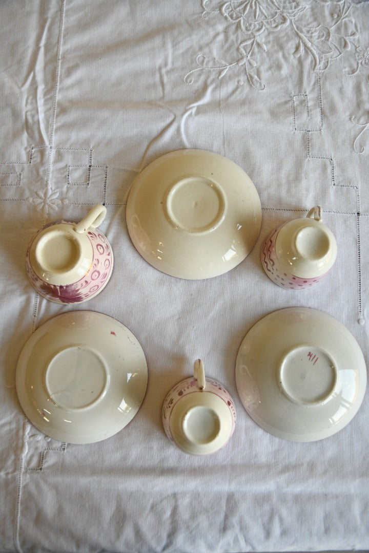 3 Pink Antique Lustre Cups and Saucers