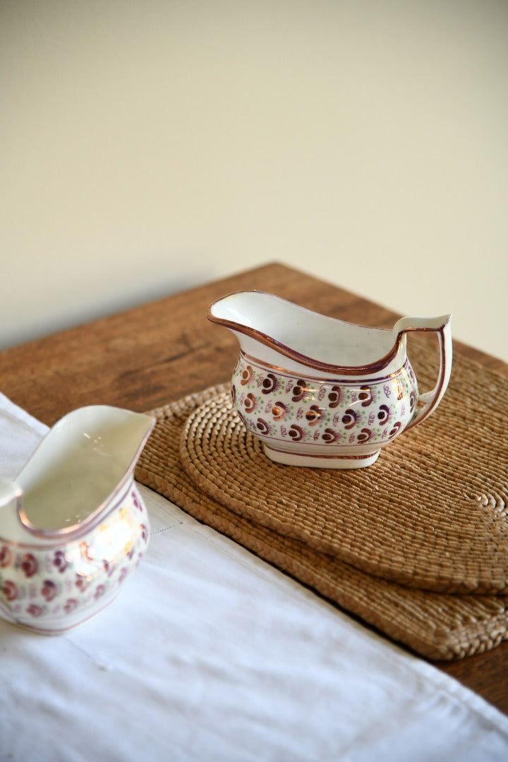 Pair Antique Vintage Pink Lustre Jugs