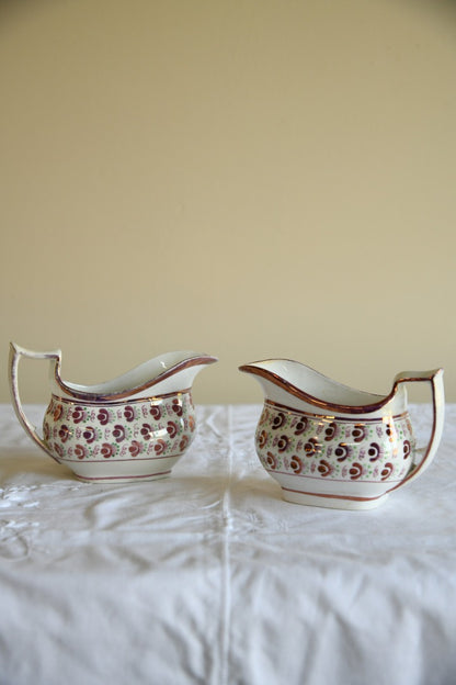 Pair Antique Vintage Pink Lustre Jugs