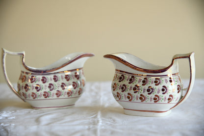 Pair Antique Vintage Pink Lustre Jugs