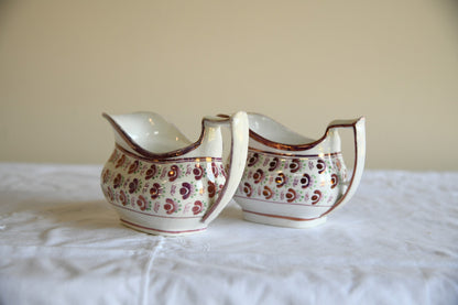 Pair Antique Vintage Pink Lustre Jugs