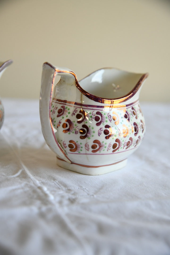 Pair Antique Vintage Pink Lustre Jugs