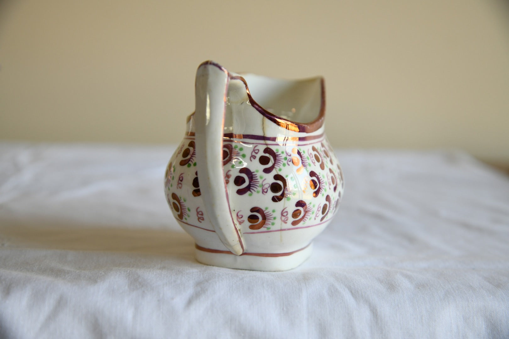 Pair Antique Vintage Pink Lustre Jugs