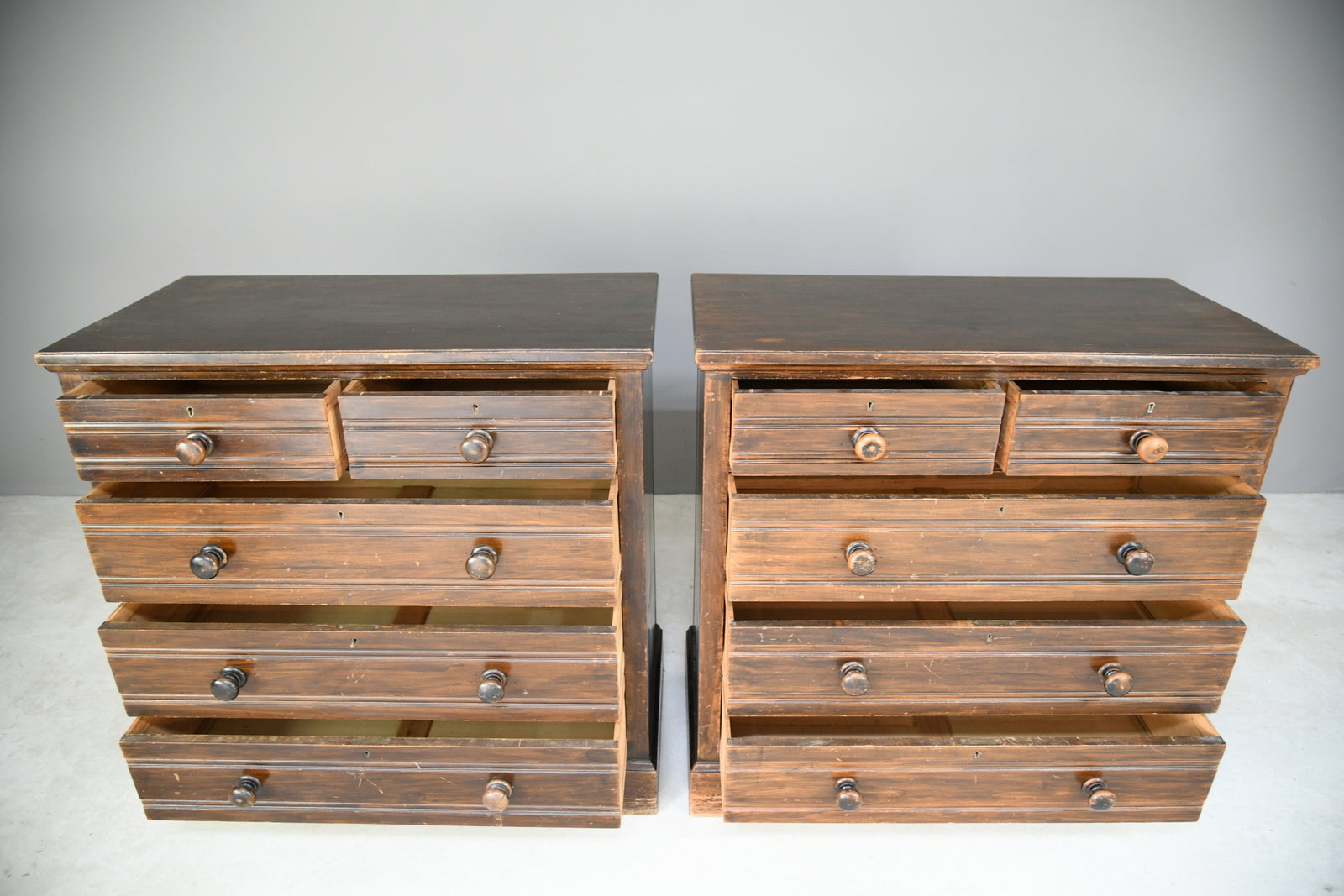 Pair Stained Beech Chest of Drawers