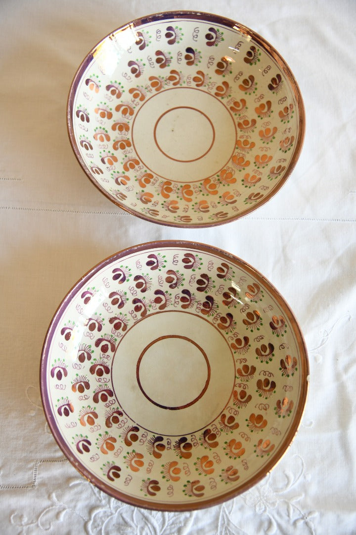 Pair Large Pink Lustre Saucers