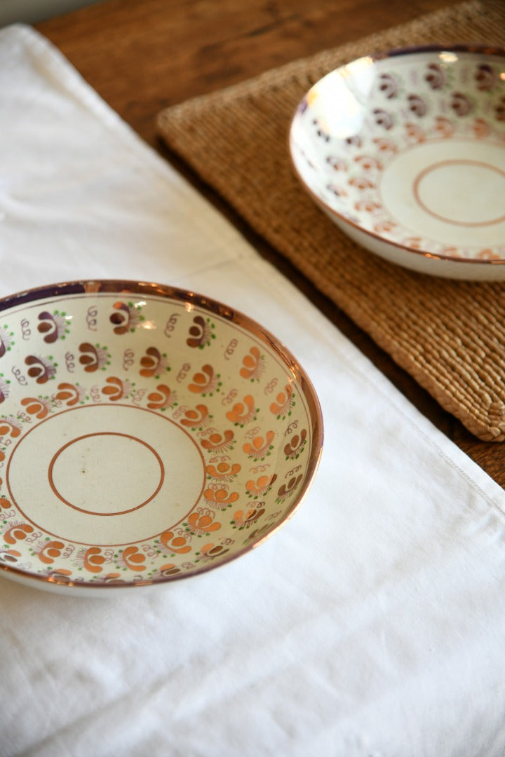 Pair Large Pink Lustre Saucers