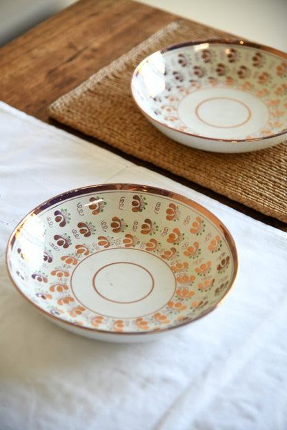 Pair Large Pink Lustre Saucers