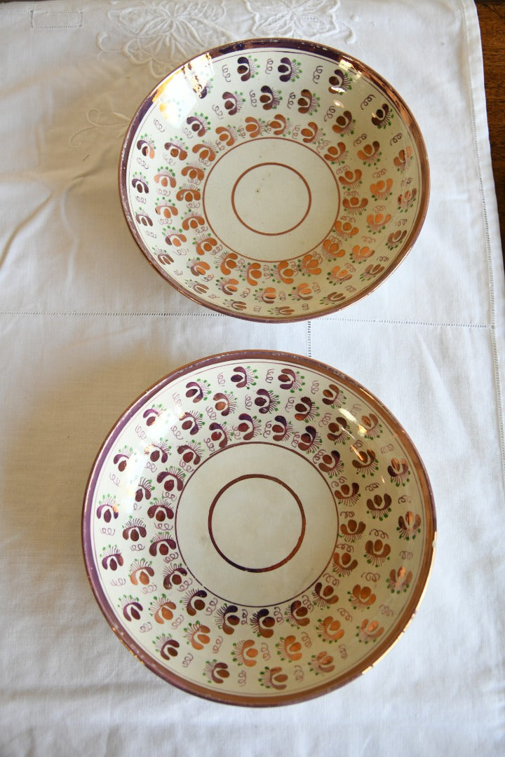 Pair Large Pink Lustre Saucers