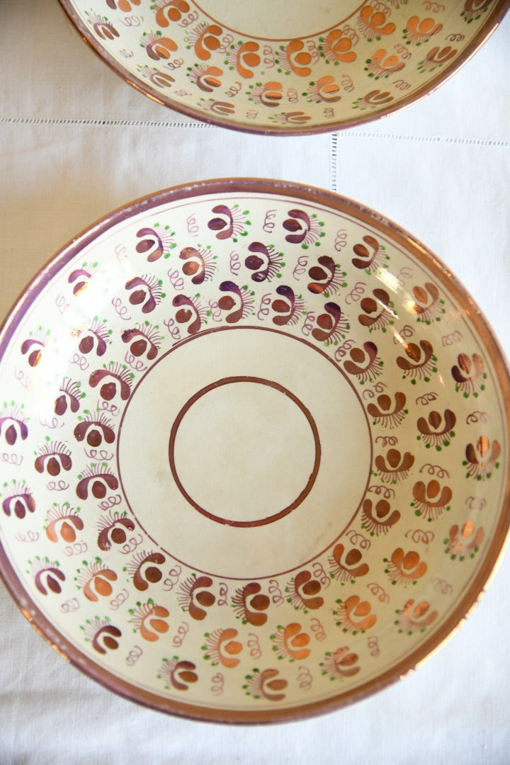 Pair Large Pink Lustre Saucers