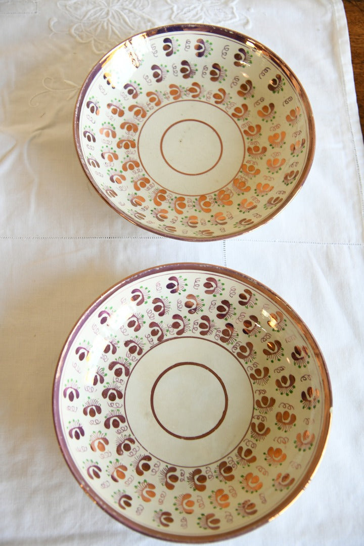 Pair Large Pink Lustre Saucers