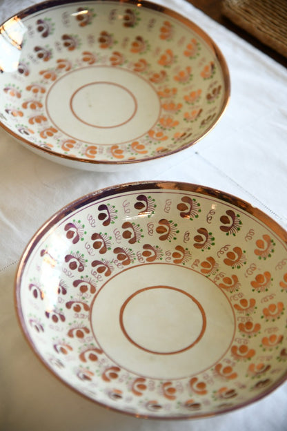 Pair Large Pink Lustre Saucers