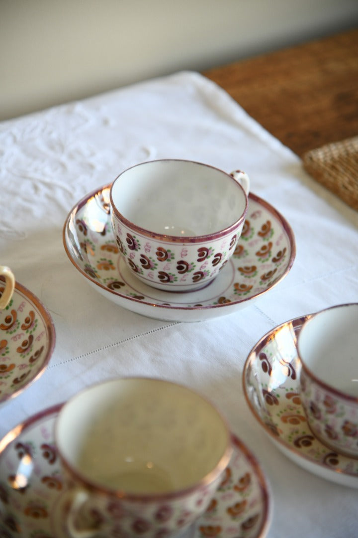 4 Pink Lustre Cups and Saucer