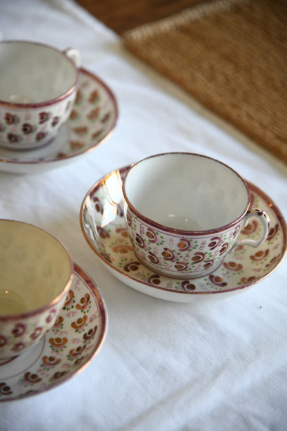 4 Pink Lustre Cups and Saucer