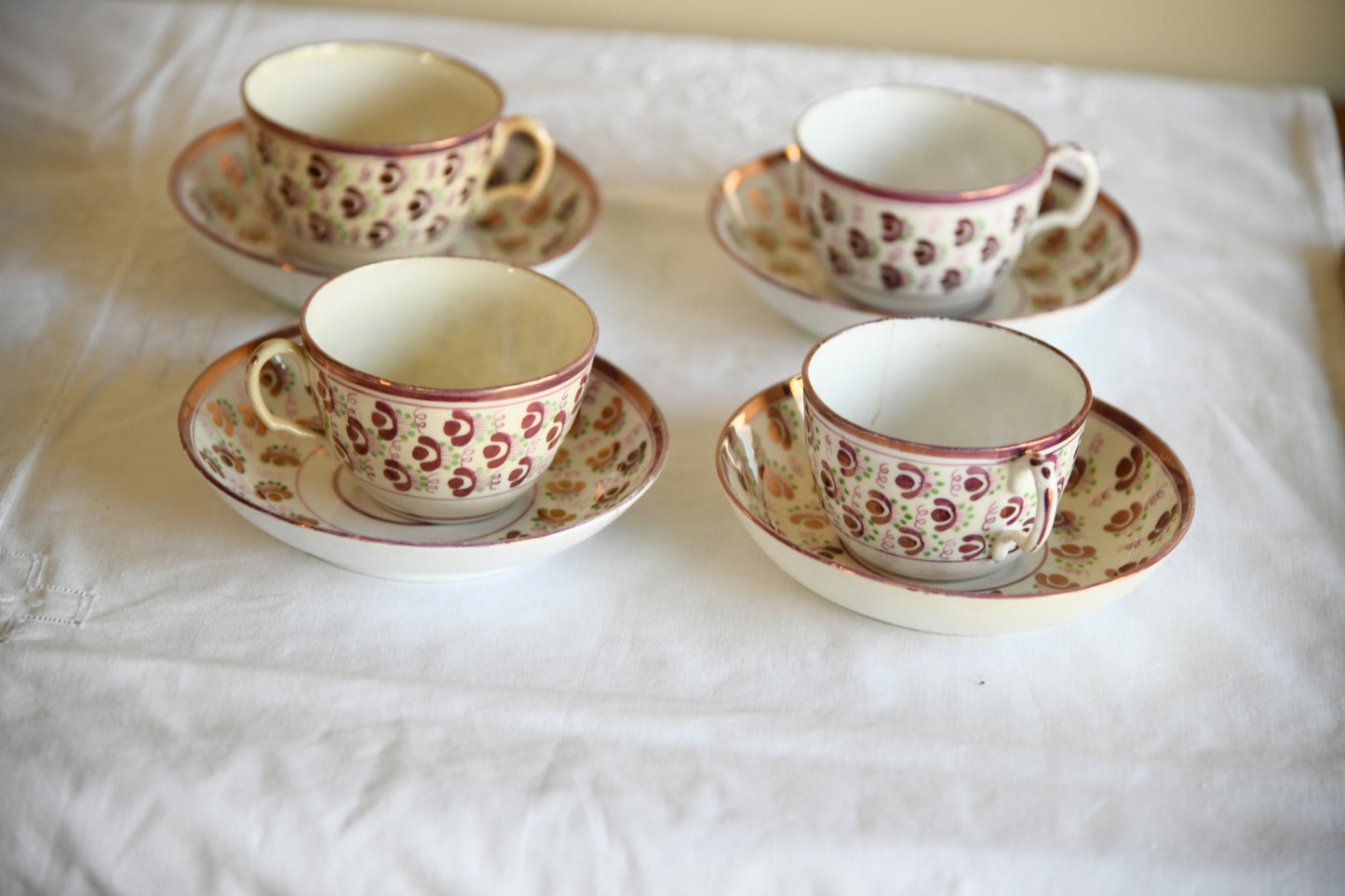 4 Pink Lustre Cups and Saucer