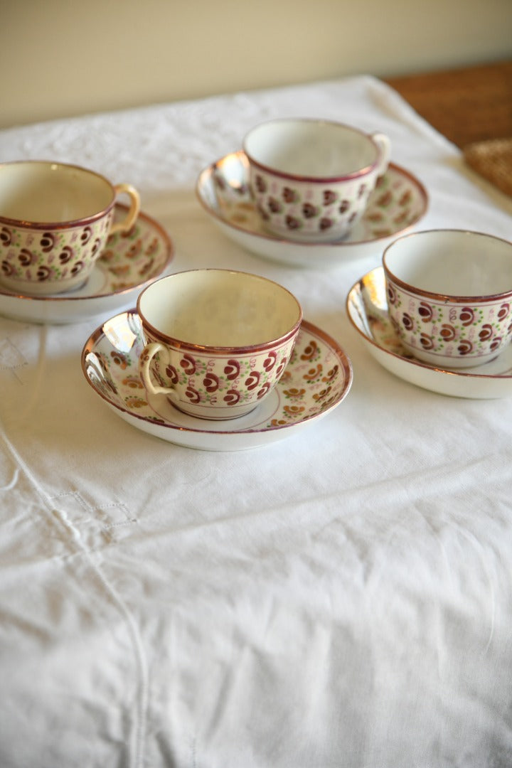 4 Pink Lustre Cups and Saucer