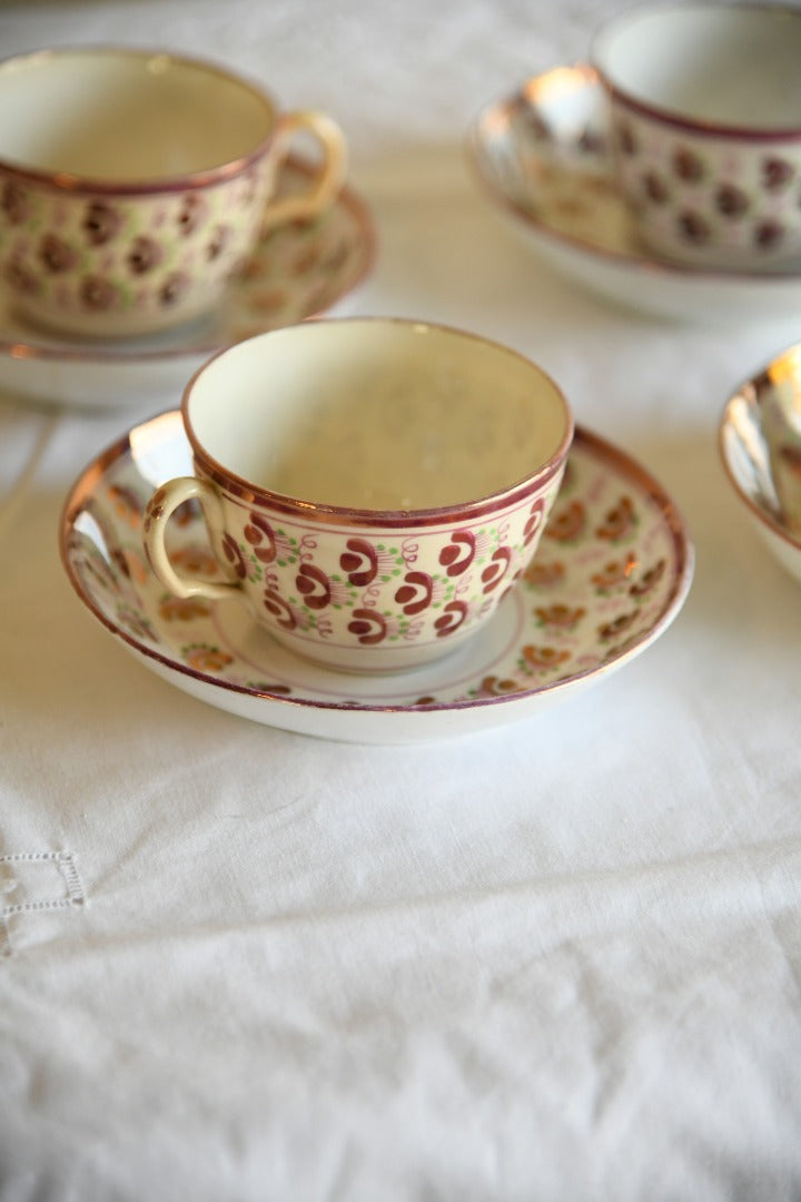 4 Pink Lustre Cups and Saucer