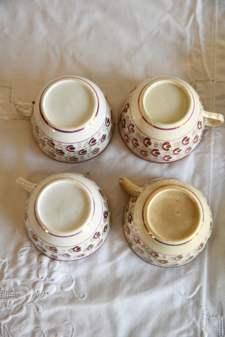 4 Pink Lustre Cups and Saucer