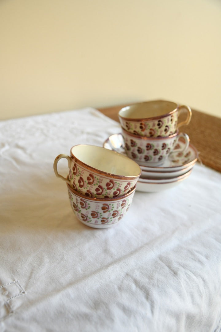 4 Pink Lustre Cups and Saucer