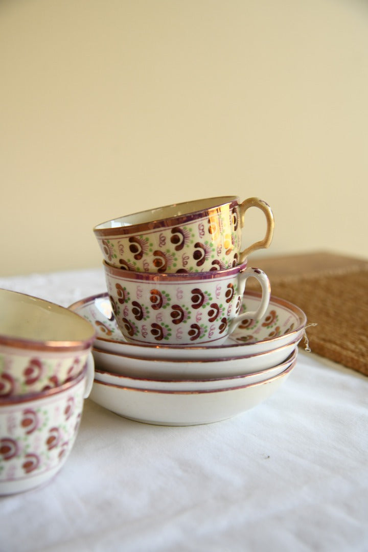 4 Pink Lustre Cups and Saucer