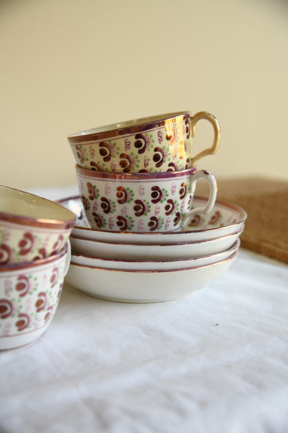 4 Pink Lustre Cups and Saucer