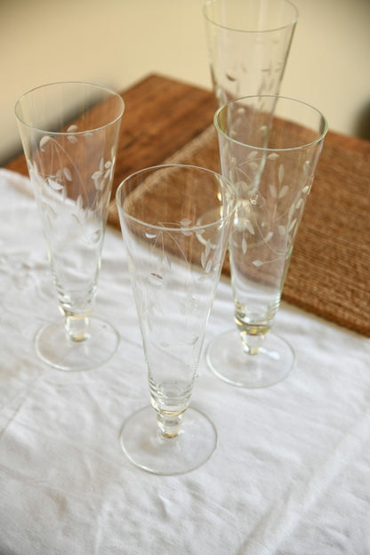 4 Vintage Etched Tall Collins Style Glasses