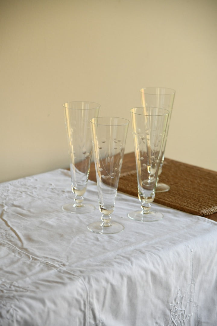 4 Vintage Etched Tall Collins Style Glasses