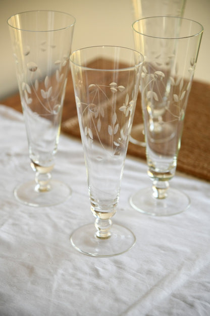 4 Vintage Etched Tall Collins Style Glasses