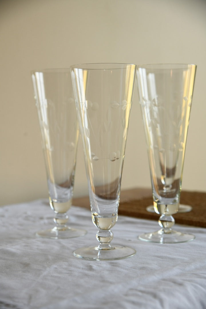 4 Vintage Etched Tall Collins Style Glasses