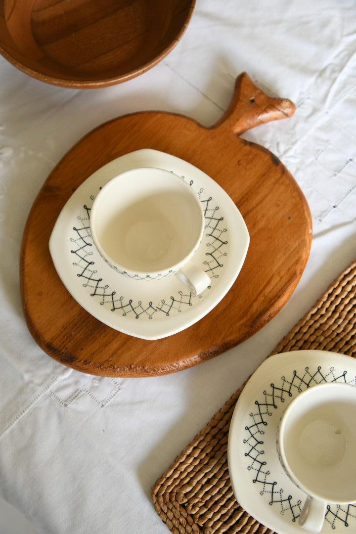 Pair Vintage Coffee Cups & Wooden Bowl & Board